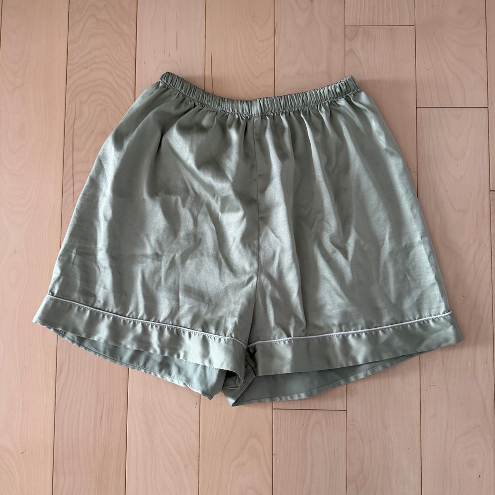 Sage Green Satin Pajama Shorts